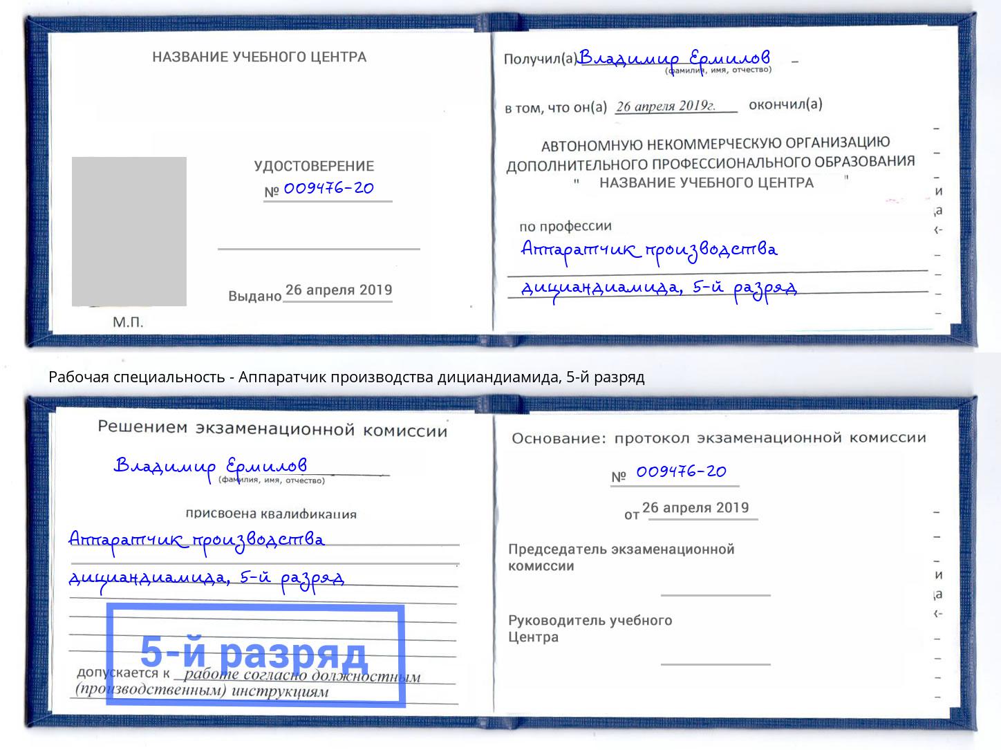 корочка 5-й разряд Аппаратчик производства дициандиамида Саранск