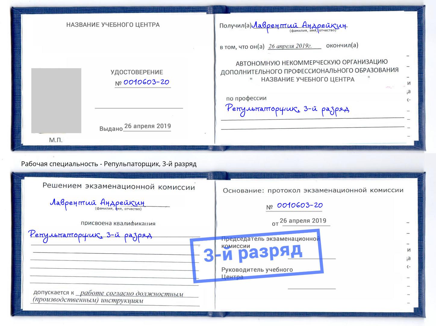 корочка 3-й разряд Репульпаторщик Саранск