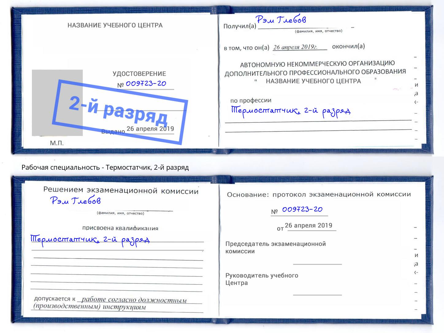 корочка 2-й разряд Термостатчик Саранск