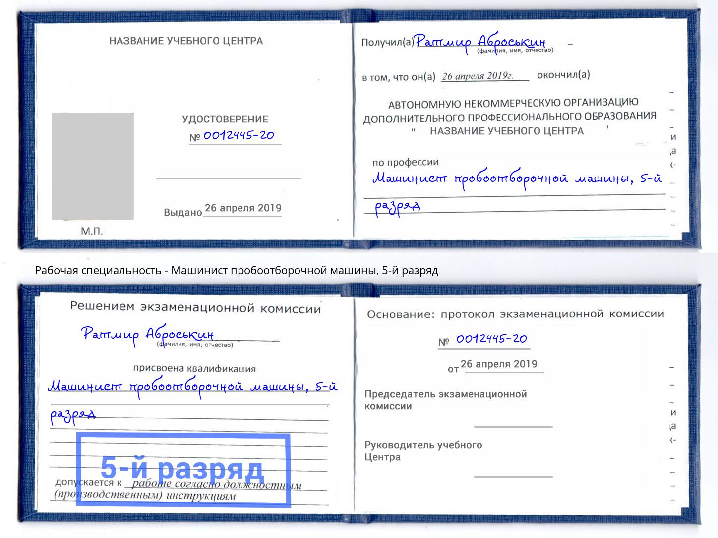 корочка 5-й разряд Машинист пробоотборочной машины Саранск