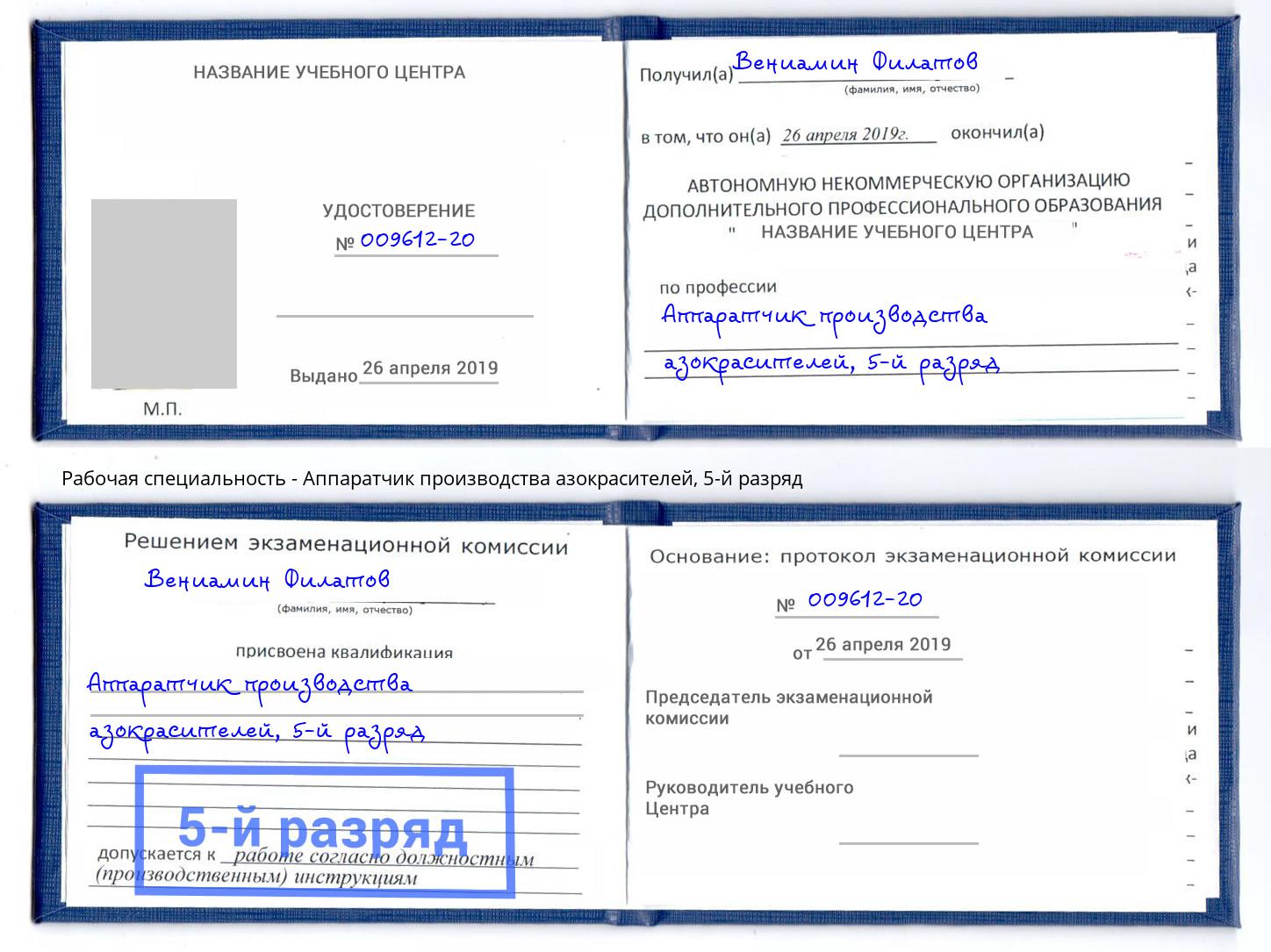 корочка 5-й разряд Аппаратчик производства азокрасителей Саранск