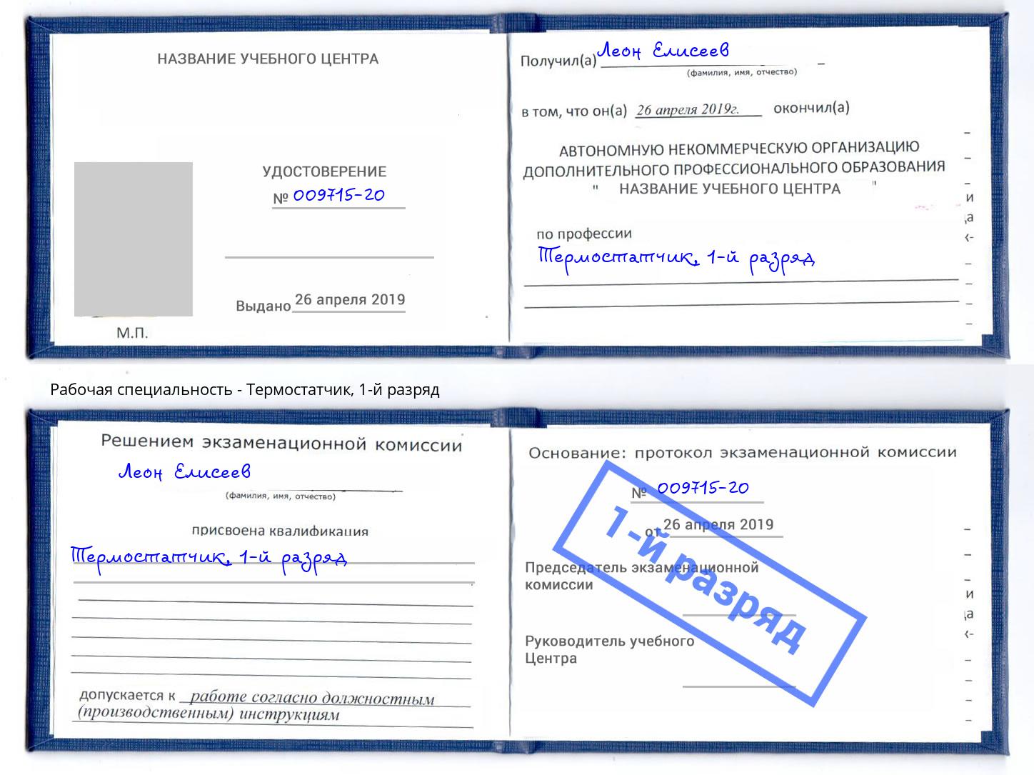 корочка 1-й разряд Термостатчик Саранск
