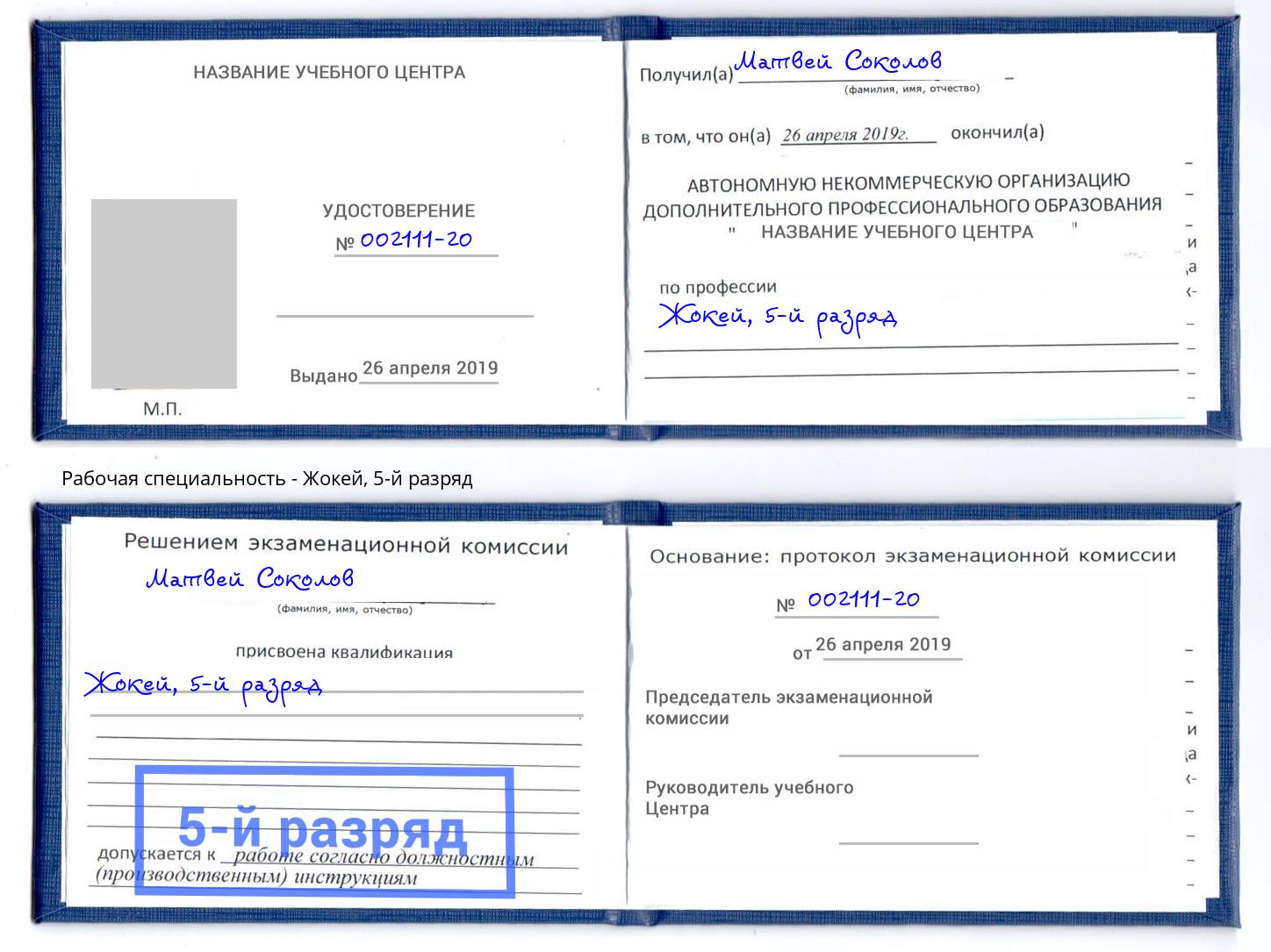 корочка 5-й разряд Жокей Саранск