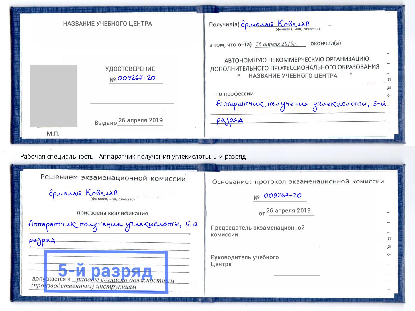 корочка 5-й разряд Аппаратчик получения углекислоты Саранск
