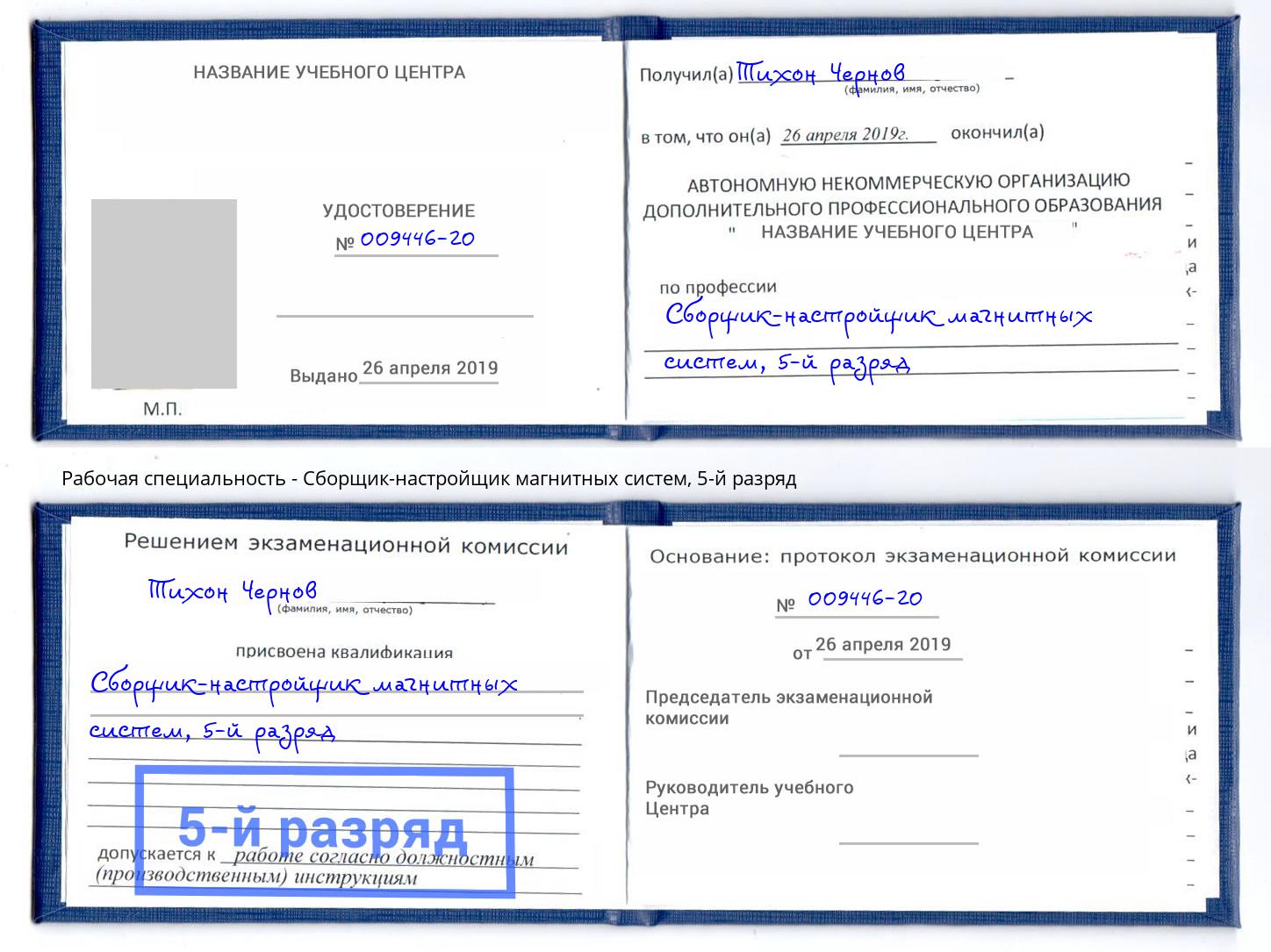 корочка 5-й разряд Сборщик-настройщик магнитных систем Саранск