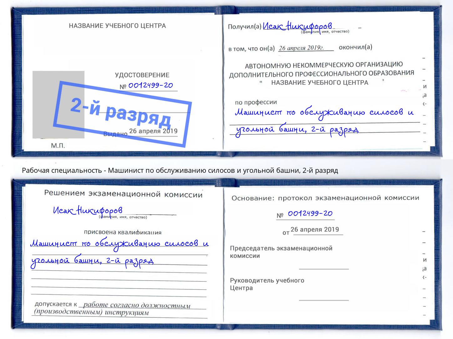 корочка 2-й разряд Машинист по обслуживанию силосов и угольной башни Саранск